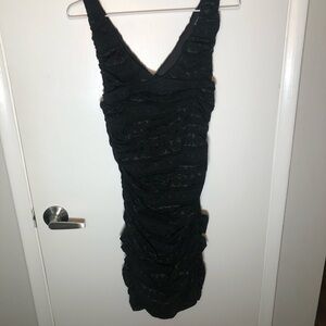Express Ruched Lace Cocktail Dress - Medium, Black